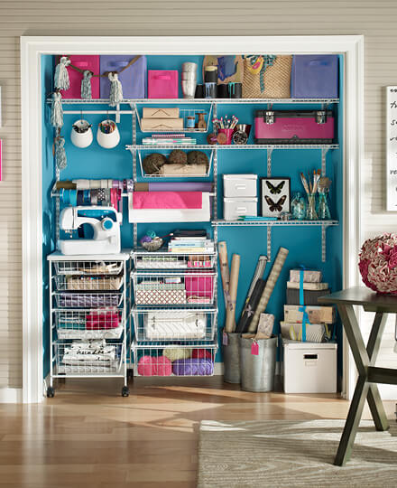 Wire Shelving in Craft Room