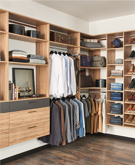 Wood Shelving and Drawers in Master Bedroom